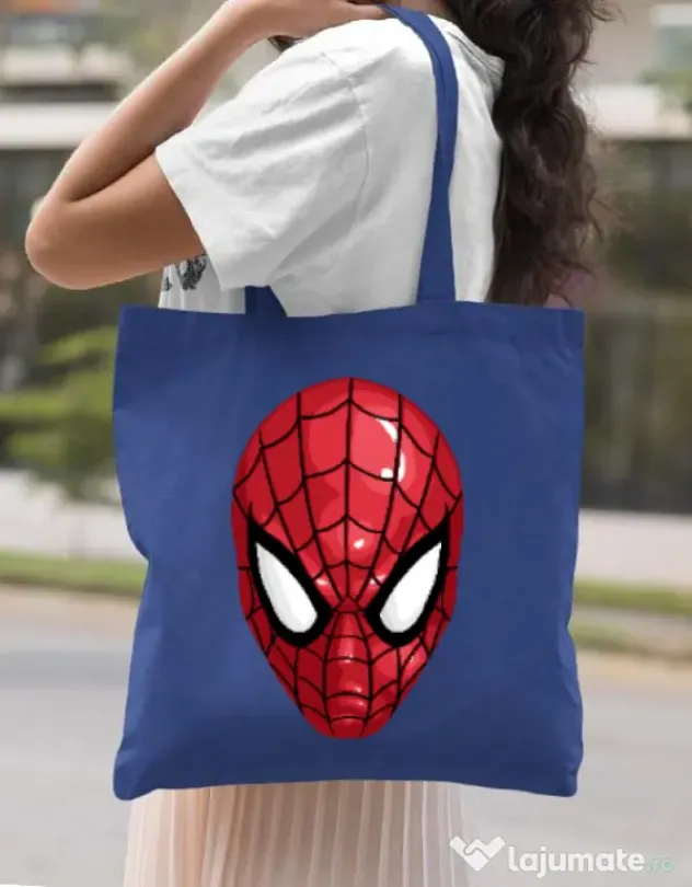 Sacosa din panza Spiderman mask Albastru regal