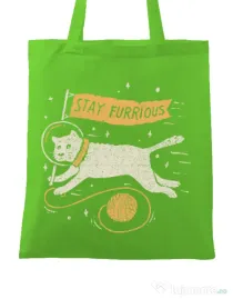 Sacosa din panza Stay Furrious Verde mar