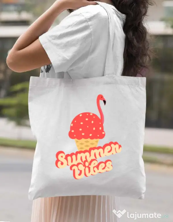 Sacosa din panza Summer Vibes Alb