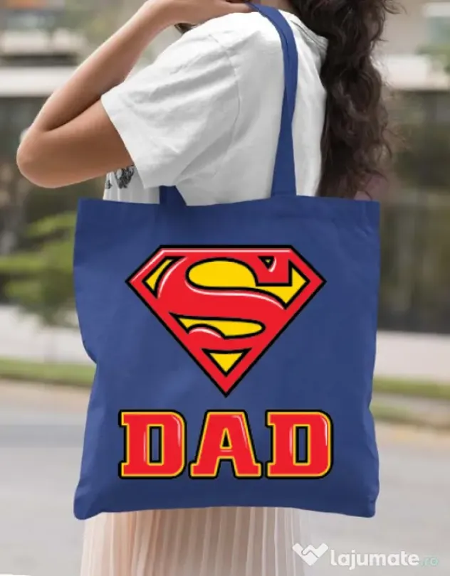 Sacosa din panza Super Dad Albastru regal