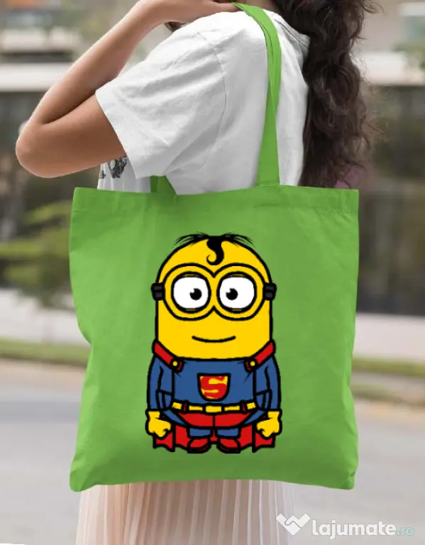 Sacosa din panza Super minion Verde mar