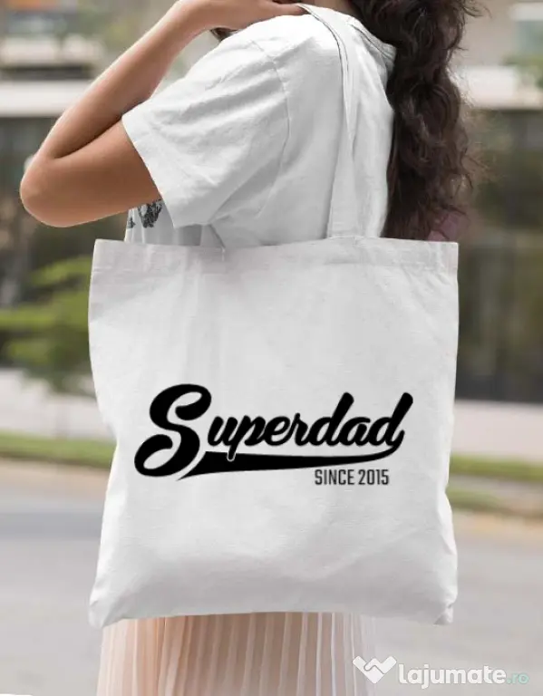 Sacosa din panza Superdad Alb
