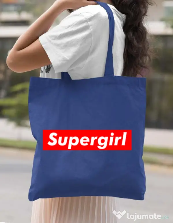 Sacosa din panza Supergirl Albastru regal