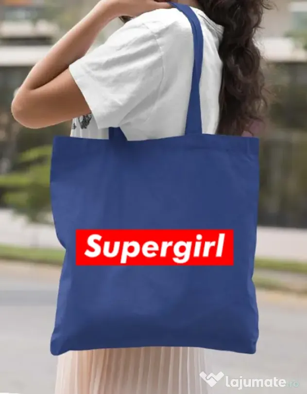 Sacosa din panza Supergirl Albastru regal
