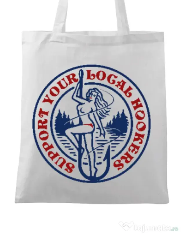Sacosa din panza SUPPORT YOUR LOCAL HOOKERS Alb