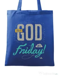 Sacosa din panza Thank GOD its Friday Albastru regal