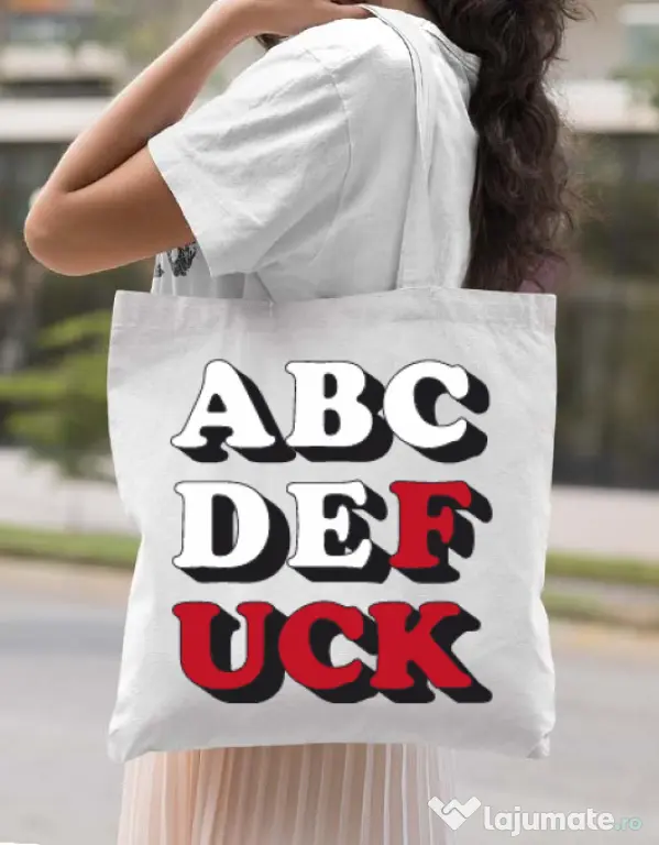 Sacosa din panza The alphabet Alb