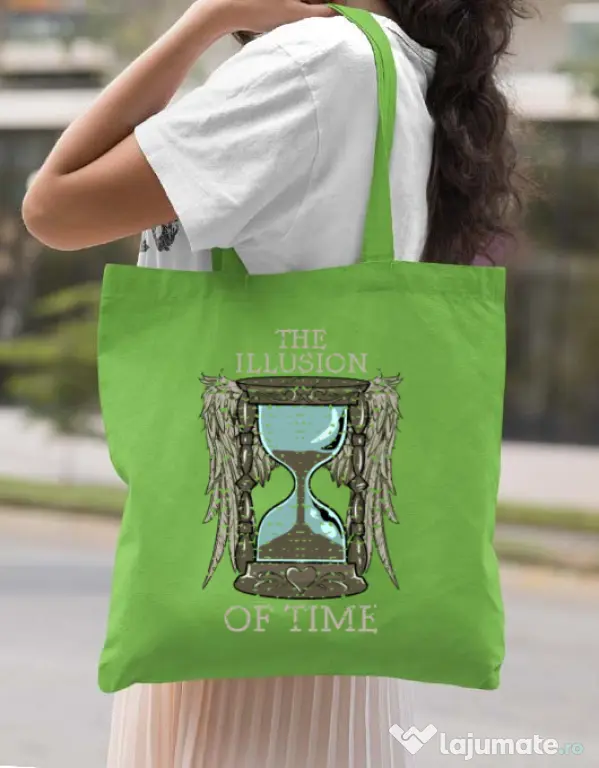 Sacosa din panza The illusion of time Verde mar