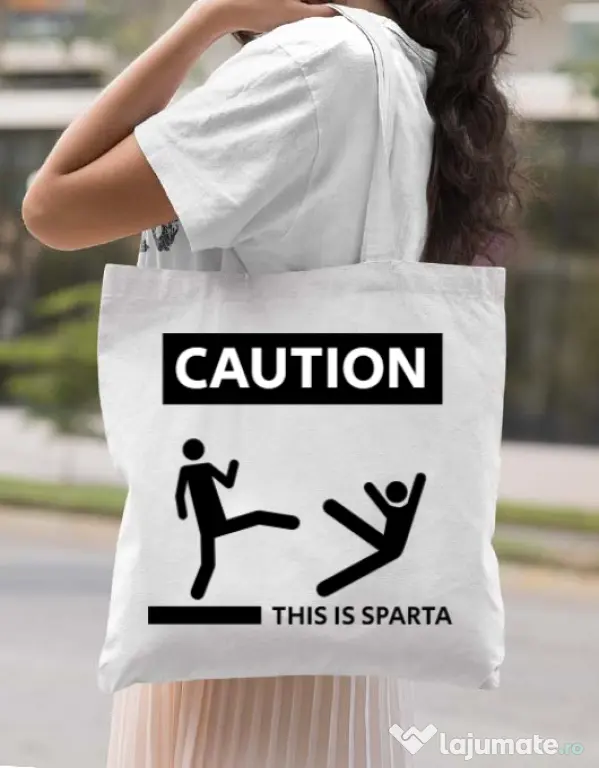 Sacosa din panza This is Sparta Alb