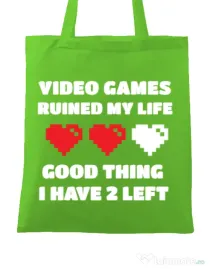 Sacosa din panza Video games ruined my life Verde mar
