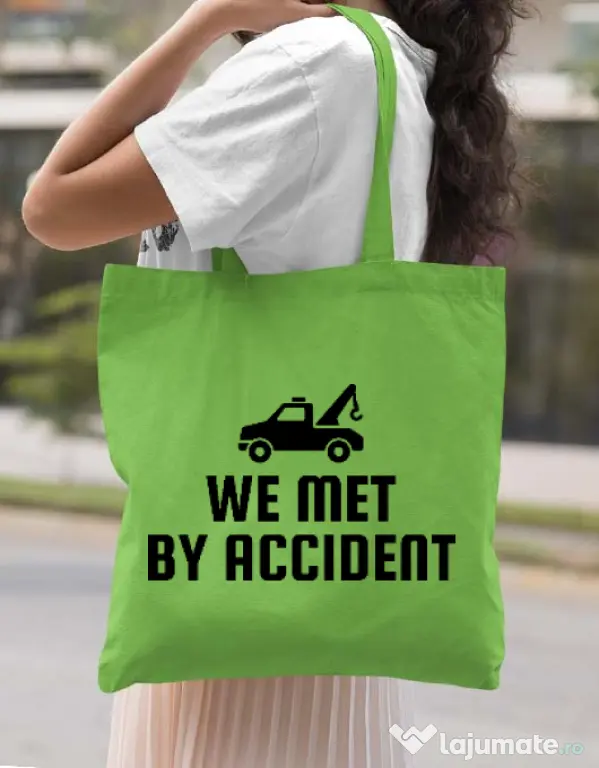 Sacosa din panza We met by accident Verde mar