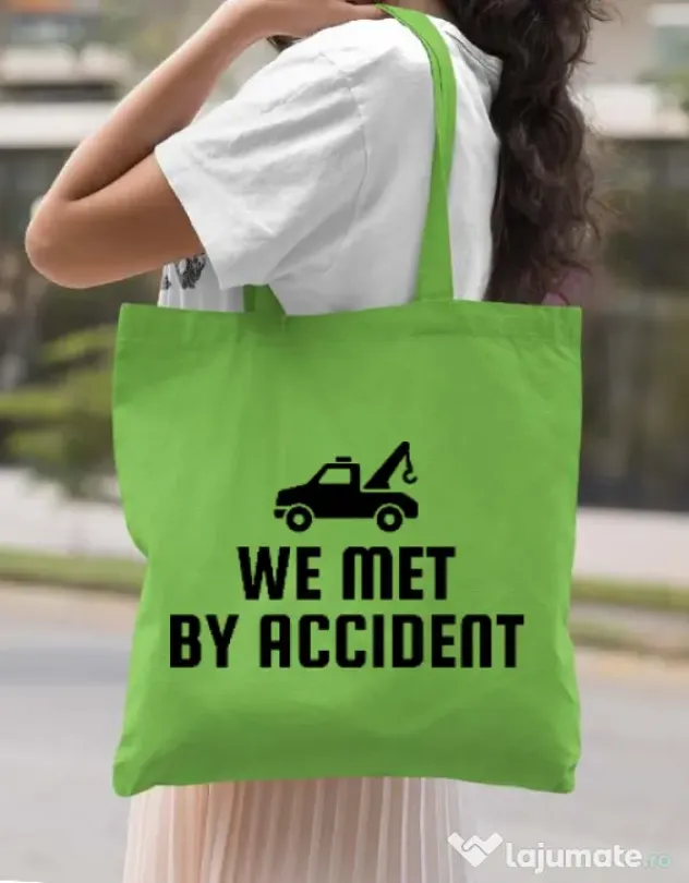 Sacosa din panza We met by accident Verde mar