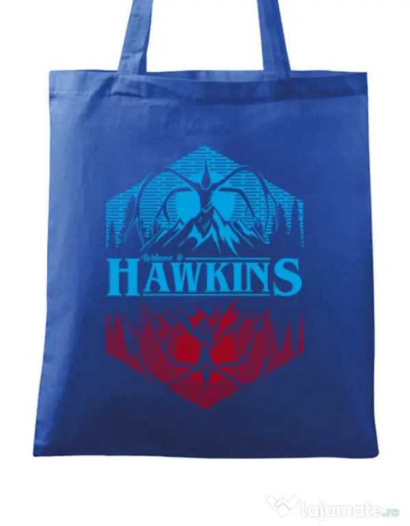 Sacosa din panza Welcome to Hawkins Albastru regal