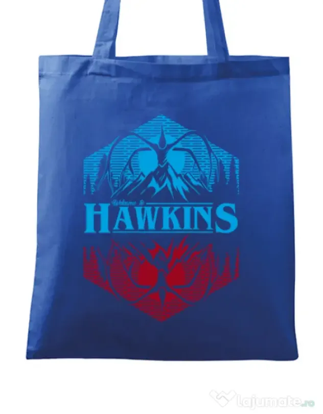 Sacosa din panza Welcome to Hawkins Albastru regal