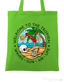 Sacosa din panza Welcome to the tropical Verde mar