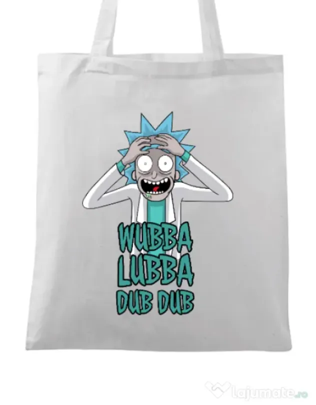 Sacosa din panza Wubba Lubba Dub Dub Alb