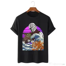 Tricou personalizat negru unisex Manda wave