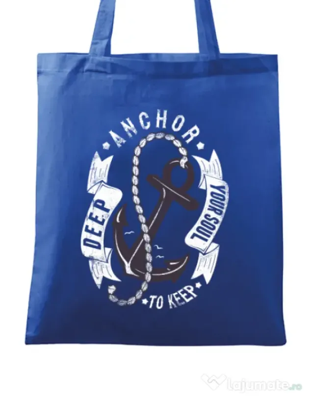 Sacosa din panza Anchor your soul Albastru regal