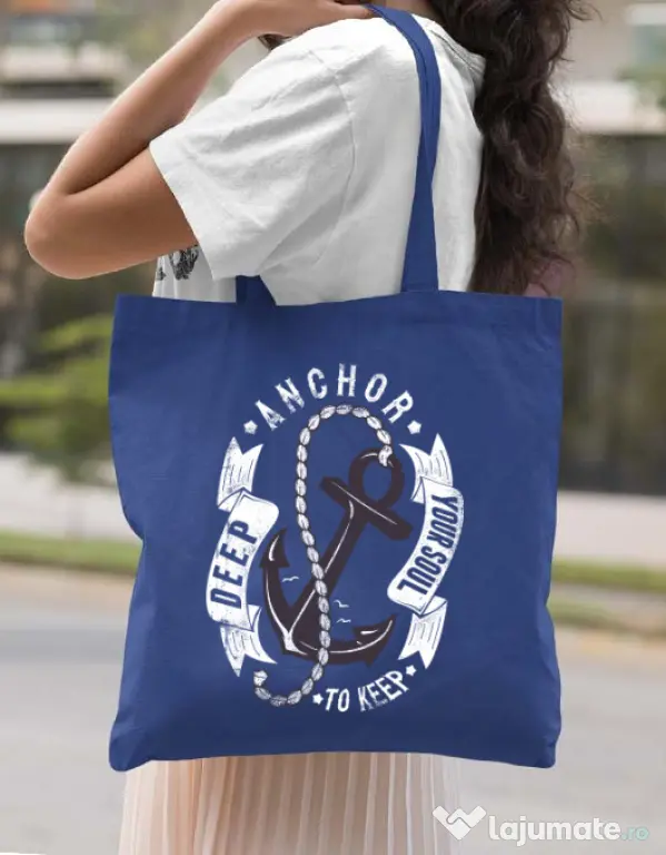 Sacosa din panza Anchor your soul Albastru regal