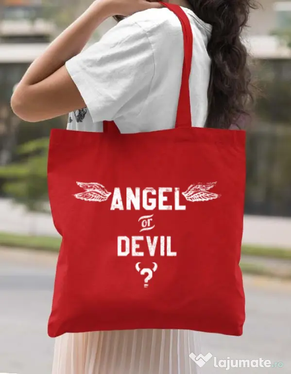 Sacosa din panza Angel or devil Rosu