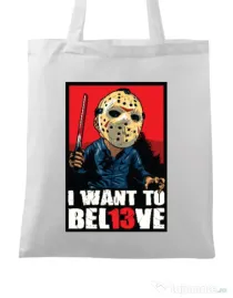 Sacosa din panza Believe Jason Alb