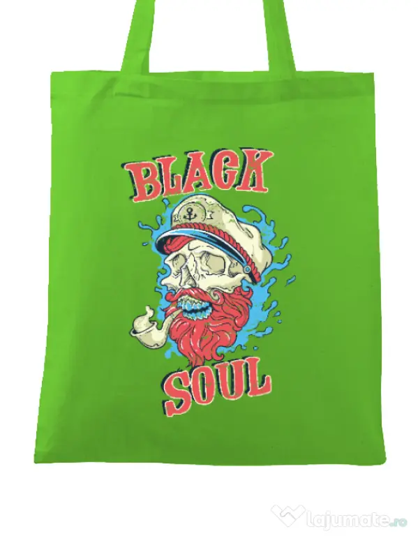 Sacosa din panza Black soul Verde mar