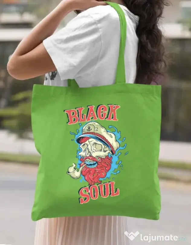 Sacosa din panza Black soul Verde mar