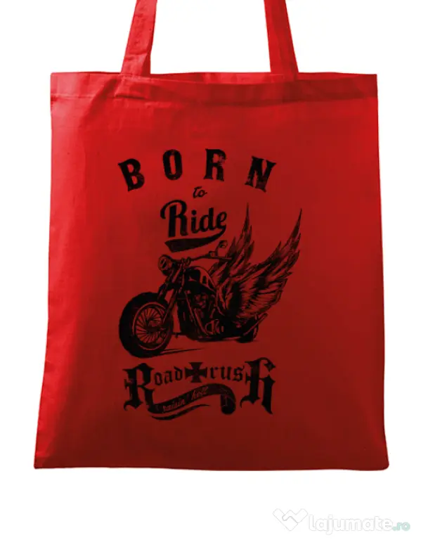 Sacosa din panza Born to ride Rosu