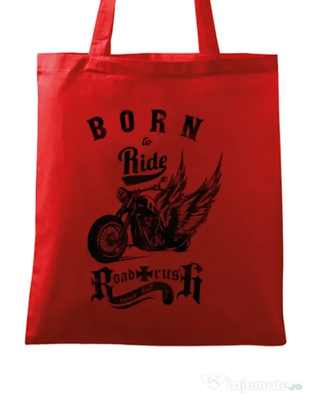Sacosa din panza Born to ride Rosu