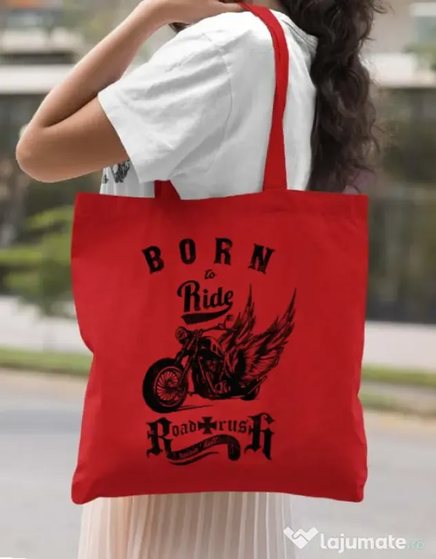 Sacosa din panza Born to ride Rosu