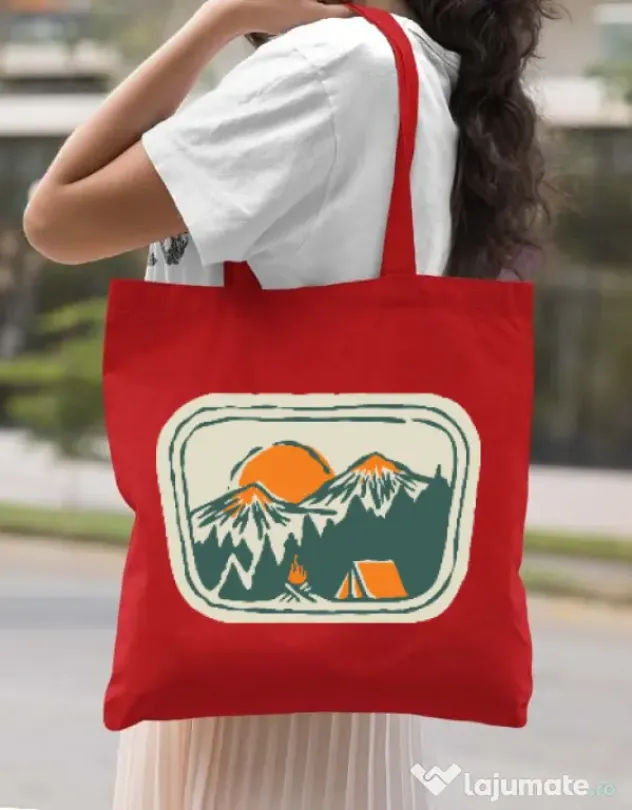 Sacosa din panza Camping badge Rosu