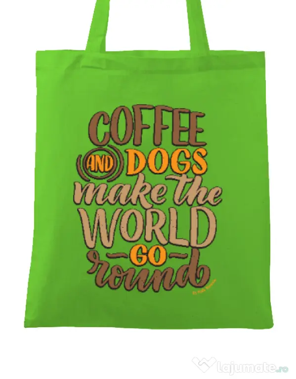 Sacosa din panza Coffee and dogs Verde mar