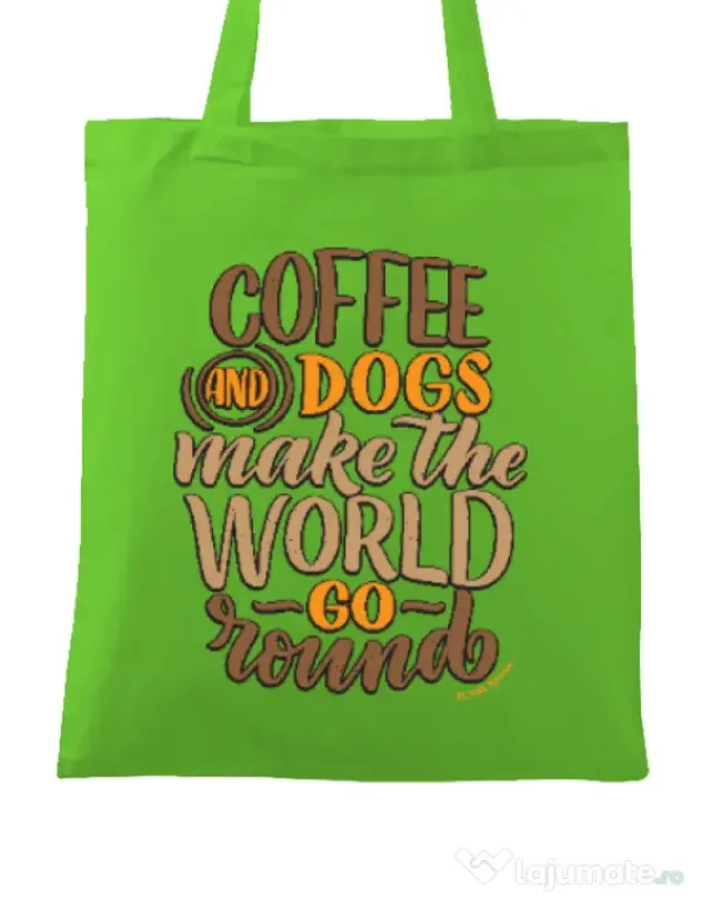 Sacosa din panza Coffee and dogs Verde mar