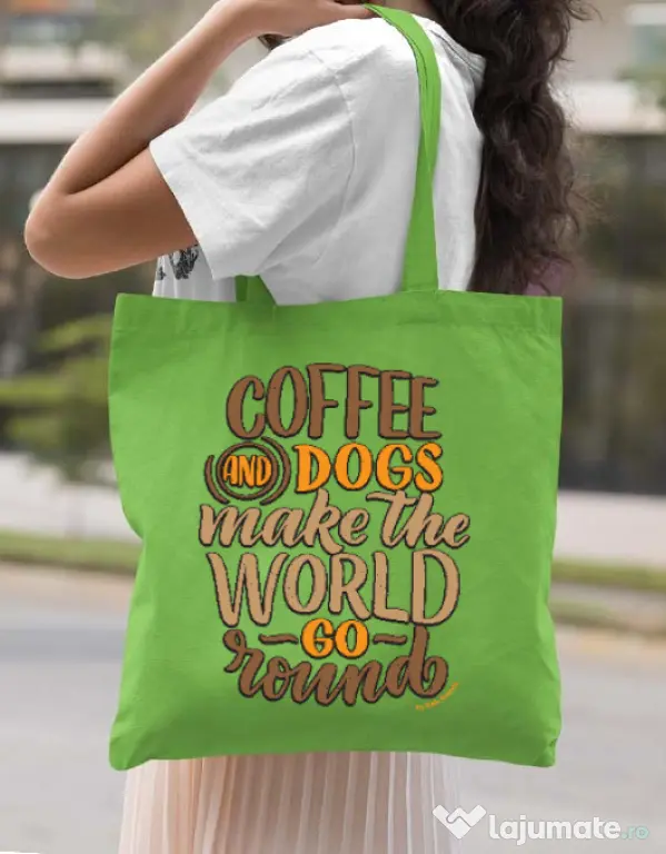 Sacosa din panza Coffee and dogs Verde mar