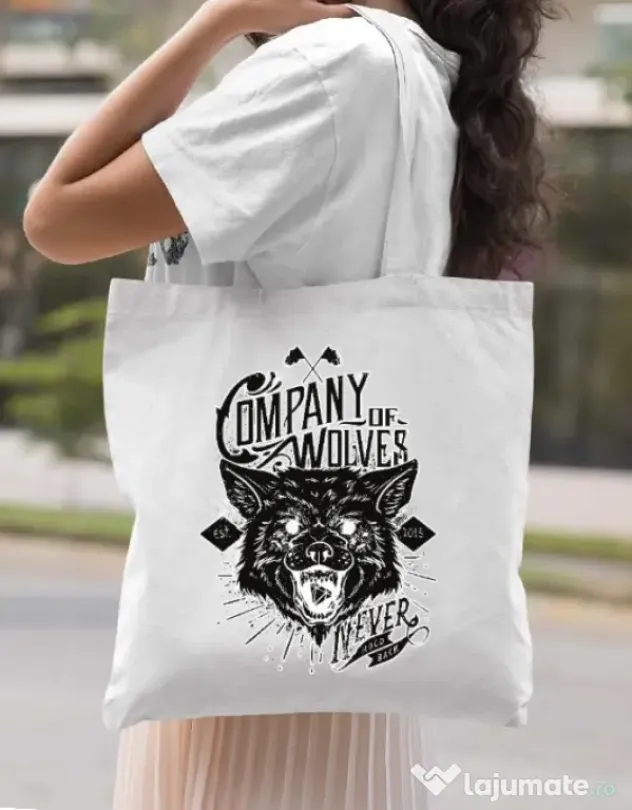 Sacosa din panza Company of wolves Alb