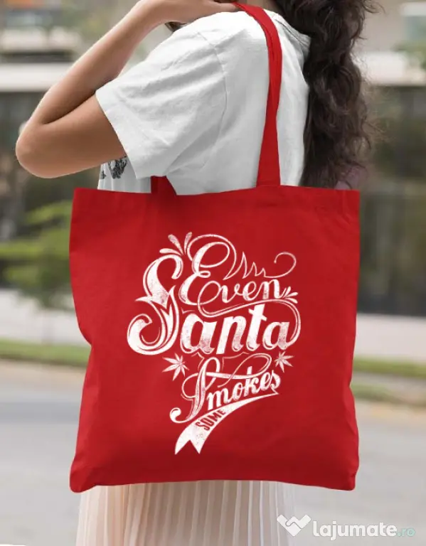 Sacosa din panza Even santa smokes Rosu