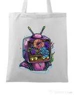 Sacosa din panza Flower television Alb