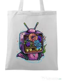 Sacosa din panza Flower television Alb