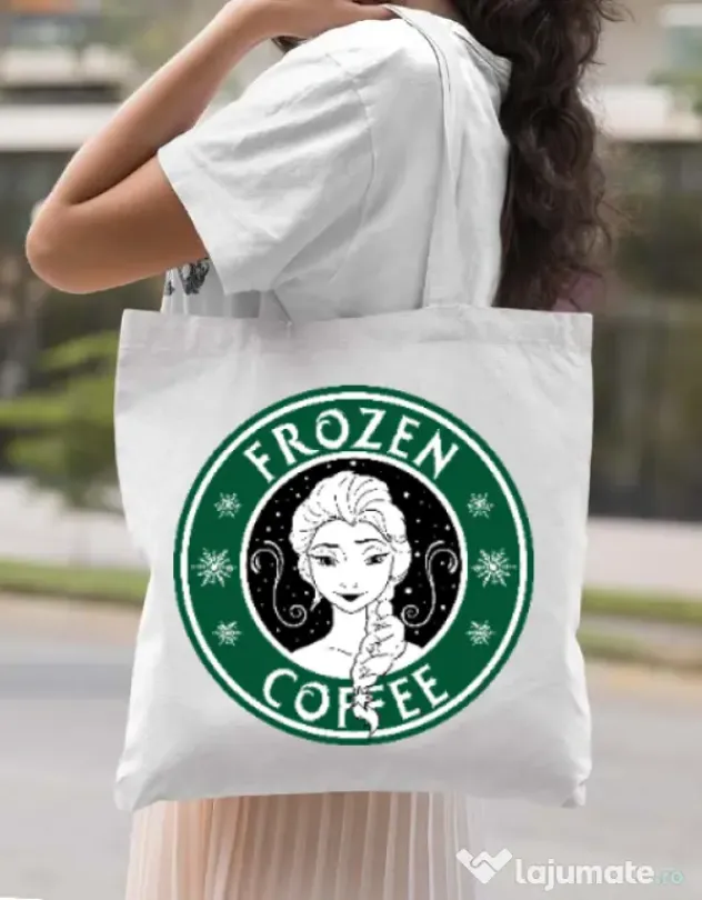 Sacosa din panza Frozen coffee Alb