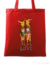 Sacosa din panza Giraffes love Rosu