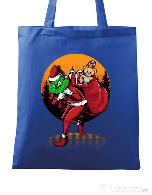Sacosa din panza Grinch stole Christmas Albastru regal
