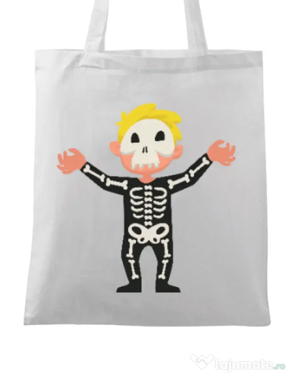 Sacosa din panza Halloween Skull Alb