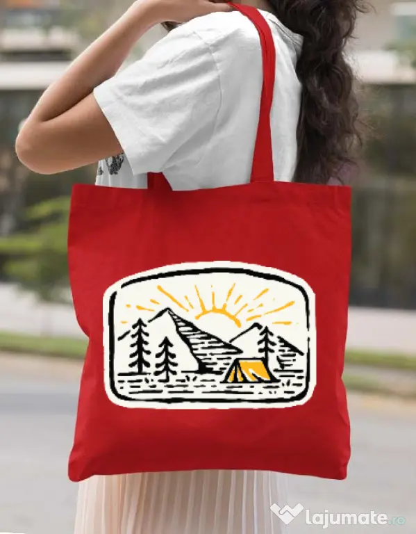 Sacosa din panza Hand drawn camp Rosu