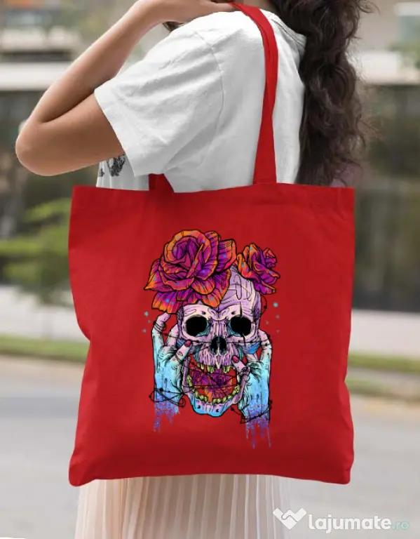Sacosa din panza Hand skull Rosu