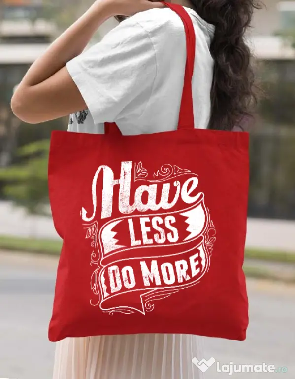 Sacosa din panza Have less do more Rosu