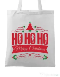Sacosa din panza Ho ho ho Merry Christmas Alb