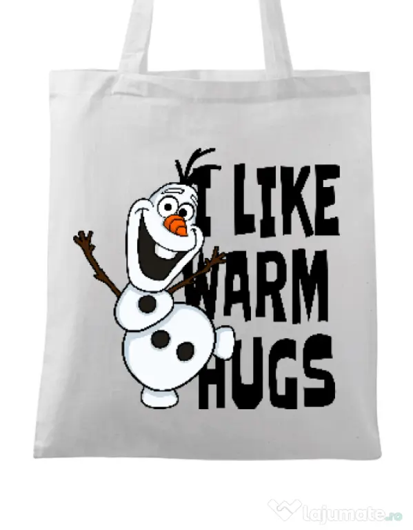 Sacosa din panza I like warm hugs Alb