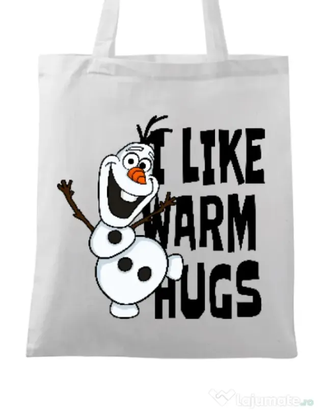 Sacosa din panza I like warm hugs Alb