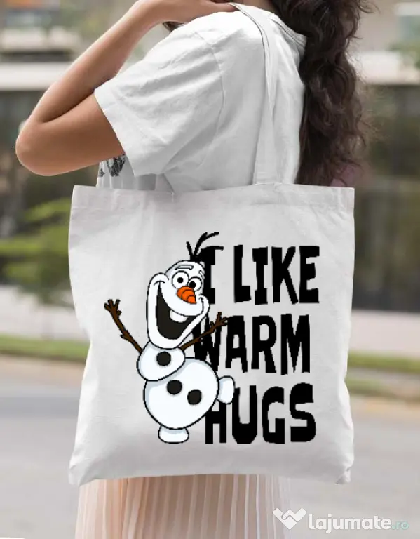 Sacosa din panza I like warm hugs Alb