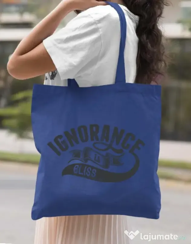 Sacosa din panza Ignorance is bliss Albastru regal